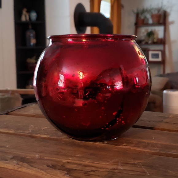 Retro Red Mercury Glass Short Vase/Candle Holder/Candy Bowl - Picture 6 of 6